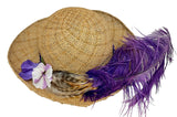 Straw hat with feather purple