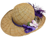 Straw hat with feather purple